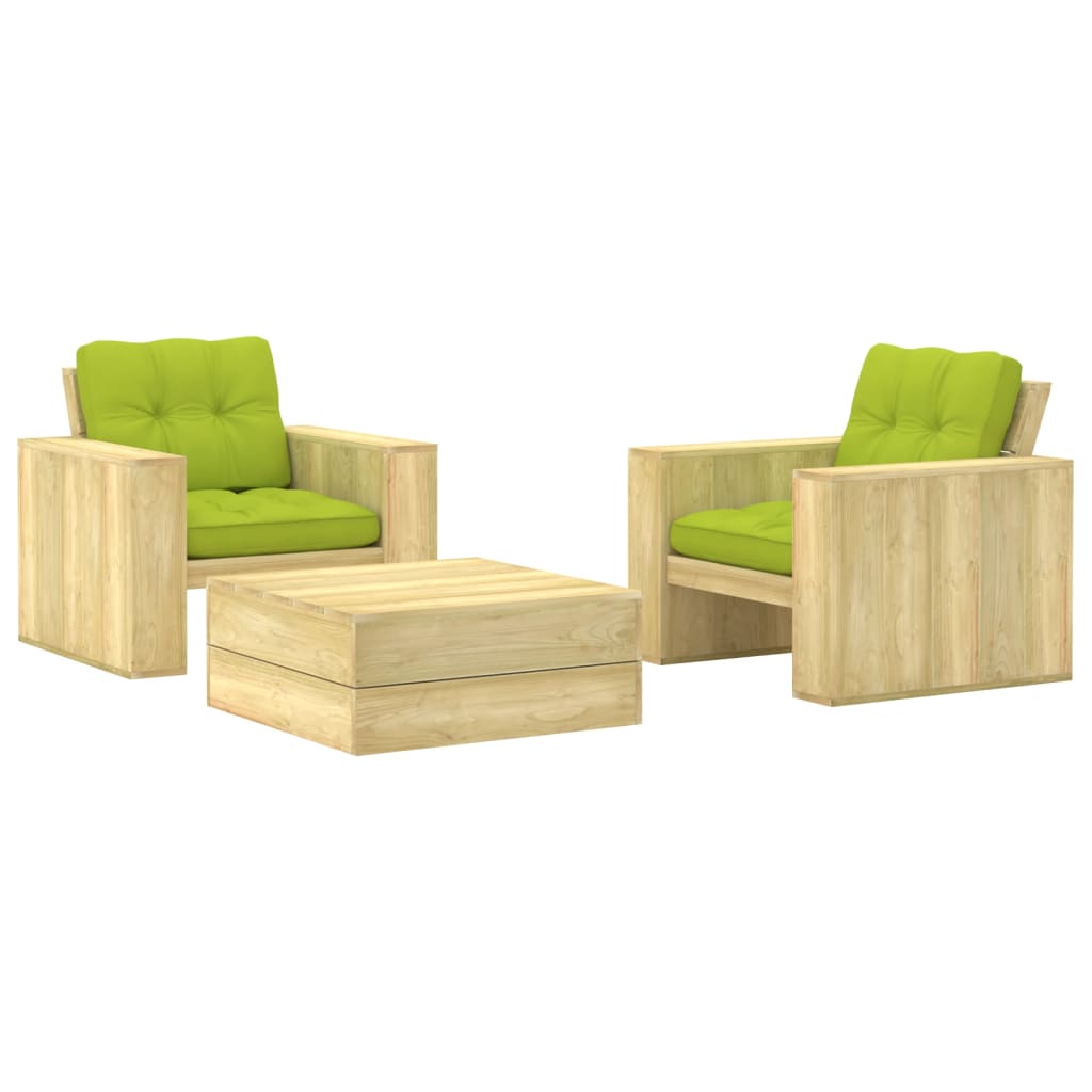 vidaXL Set mobilier de grădină cu perne, 3 piese, lemn de pin tratat