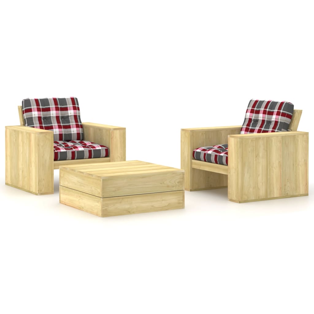vidaXL Set mobilier de grădină cu perne, 3 piese, lemn de pin tratat