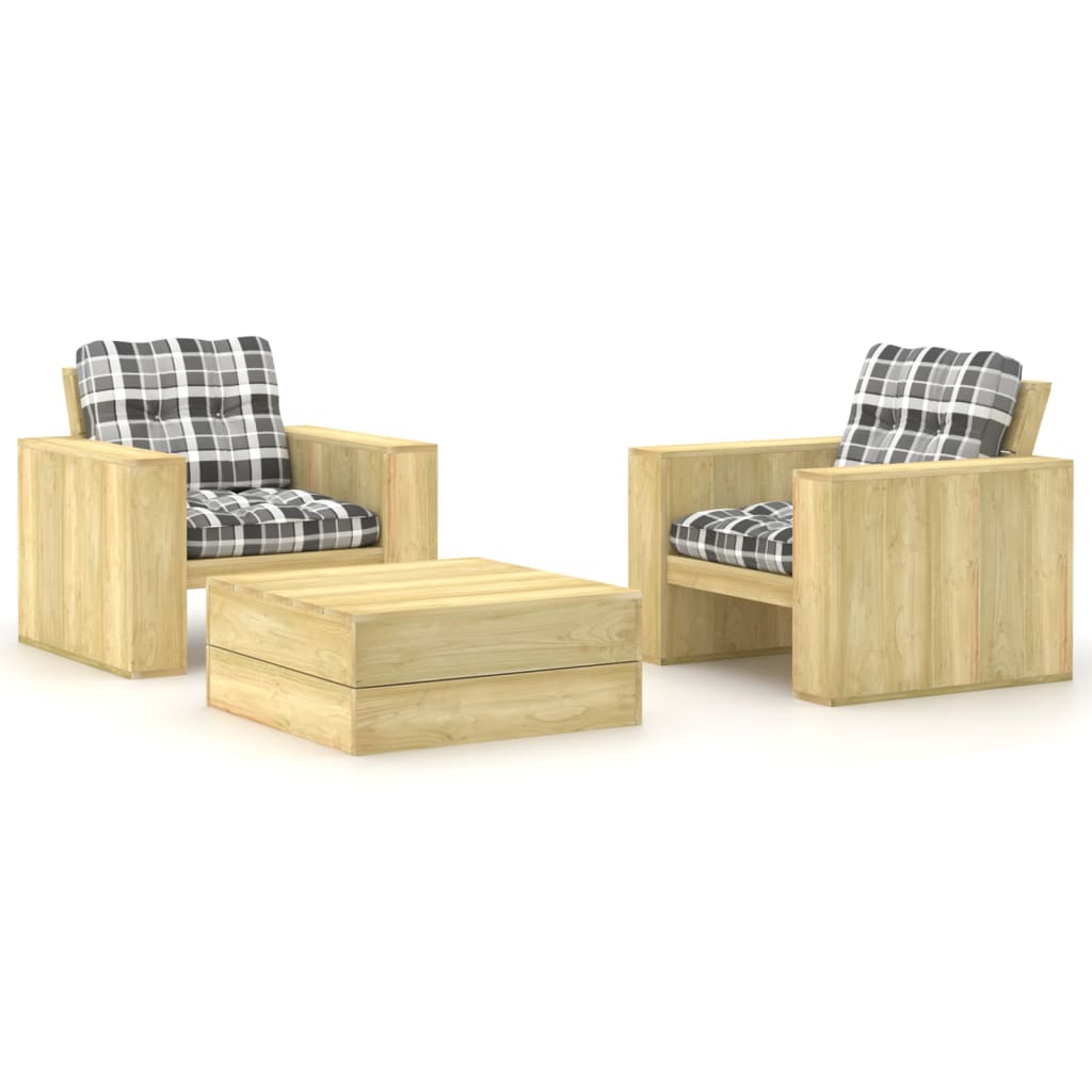 vidaXL Set mobilier de grădină cu perne, 3 piese, lemn de pin tratat
