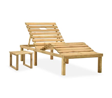 vidaXL Tumbona de jard&iacute;n con mesa y coj&iacute;n de madera de pino impregnada