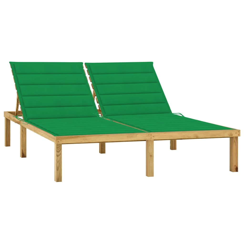 vidaXL Chaise longue double et coussins vert Bois de pin imprégné