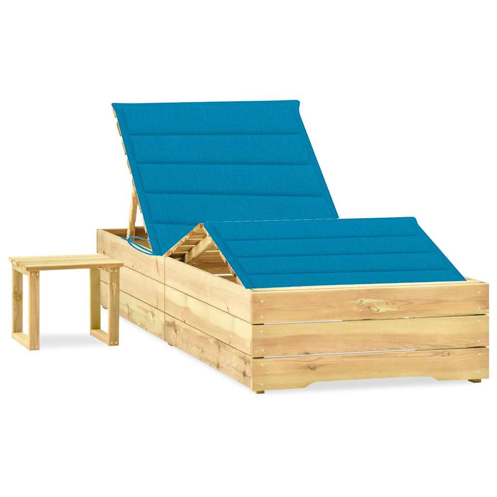 vidaXL Solsäng med bord och dyna impregnerad furu