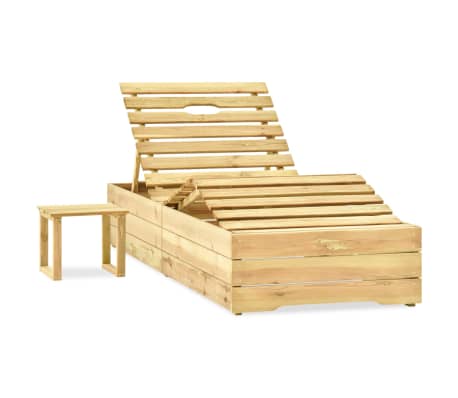 vidaXL Chaise longue de jardin avec table et coussin Pin imprégné