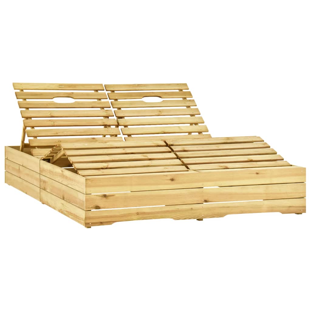 vidaXL Dvivietis saulės gultas su žaliais čiužinukais, pušies mediena