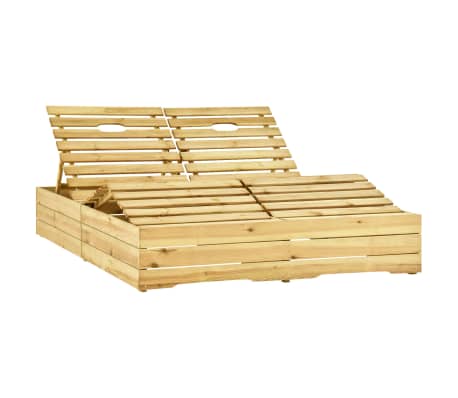 vidaXL Dvivietis saulės gultas su žaliais čiužinukais, pušies mediena
