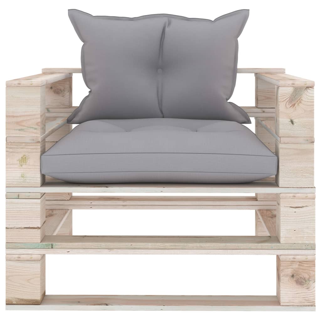 vidaXL Outdoor-Sofa Paletten mit Kissen in Grau Kiefernholz