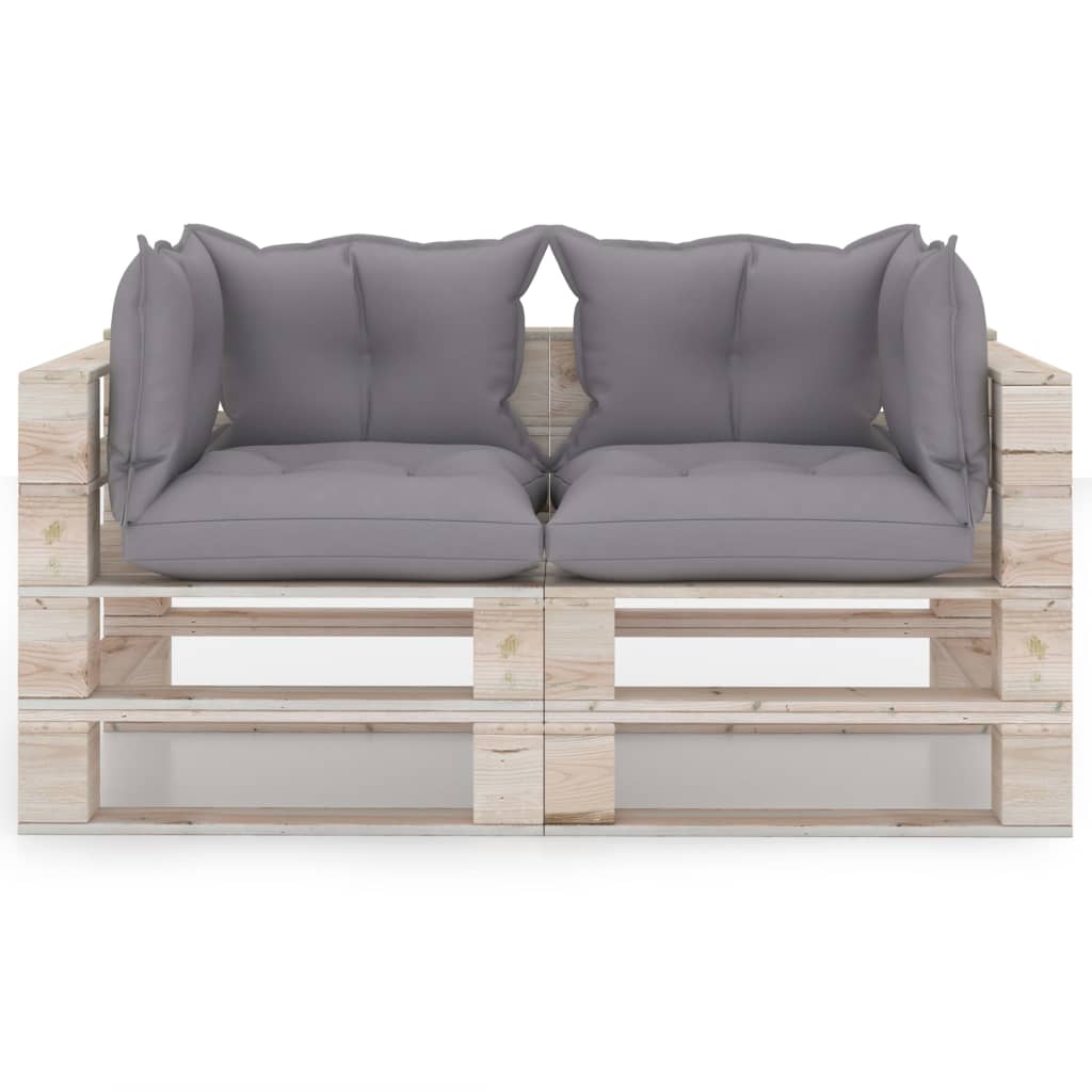 vidaXL Ogrodowa sofa 2-os. z palet, z poduszkami, drewno sosnowe