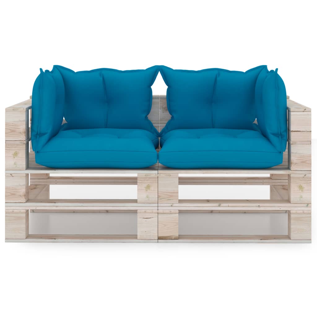 vidaXL Градински 2-местен диван от палети с възглавници бор