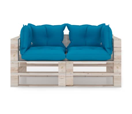 vidaXL Градински 2-местен диван от палети с възглавници бор