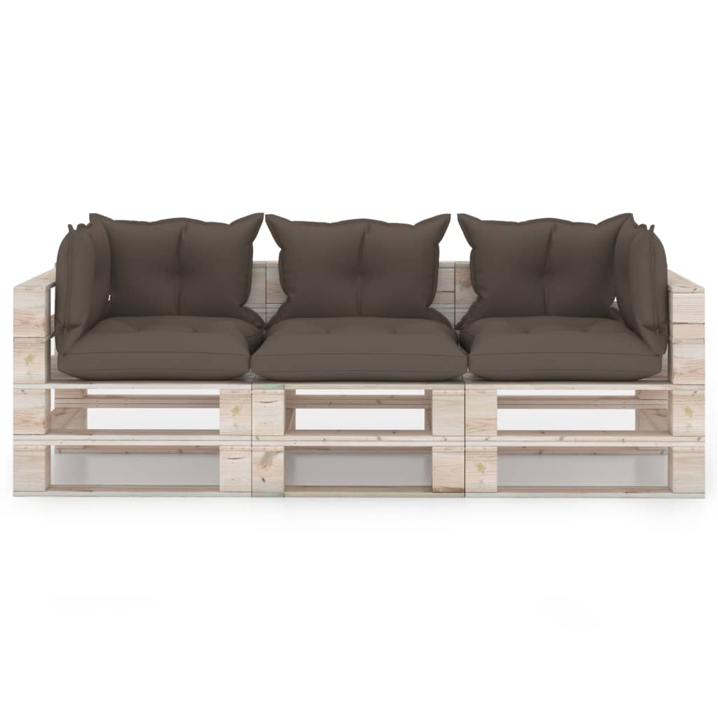 

vidaXL Tuinbank 3-zits met kussens pallet grenenhout