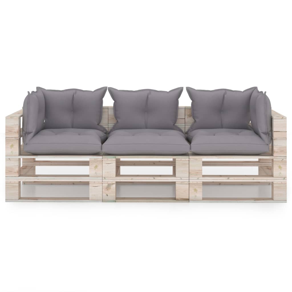

vidaXL Tuinbank 3-zits met kussens pallet grenenhout