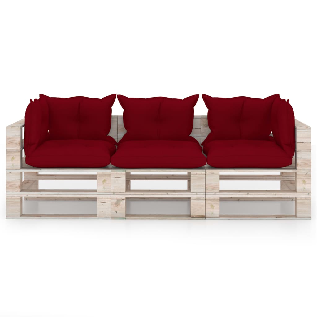 vidaXL Ogrodowa sofa 3-os. z palet, z poduszkami, drewno sosnowe