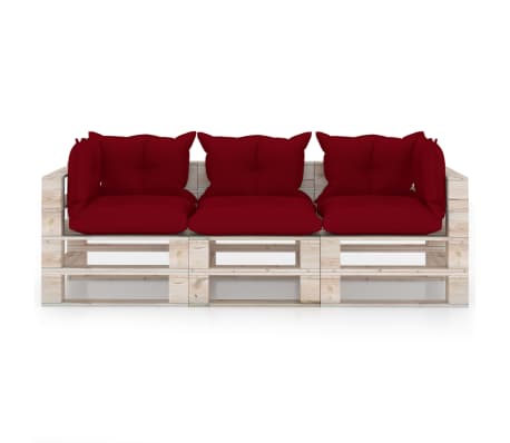 vidaXL Ogrodowa sofa 3-os. z palet, z poduszkami, drewno sosnowe