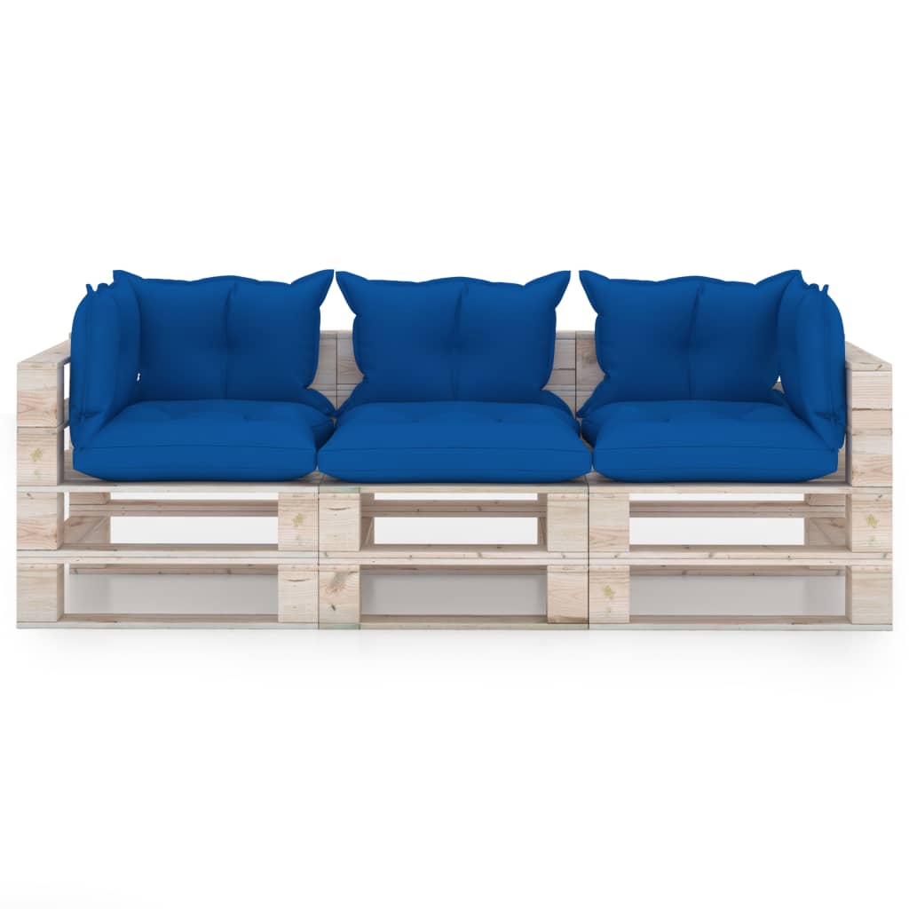 

vidaXL Tuinbank 3-zits met kussens pallet grenenhout