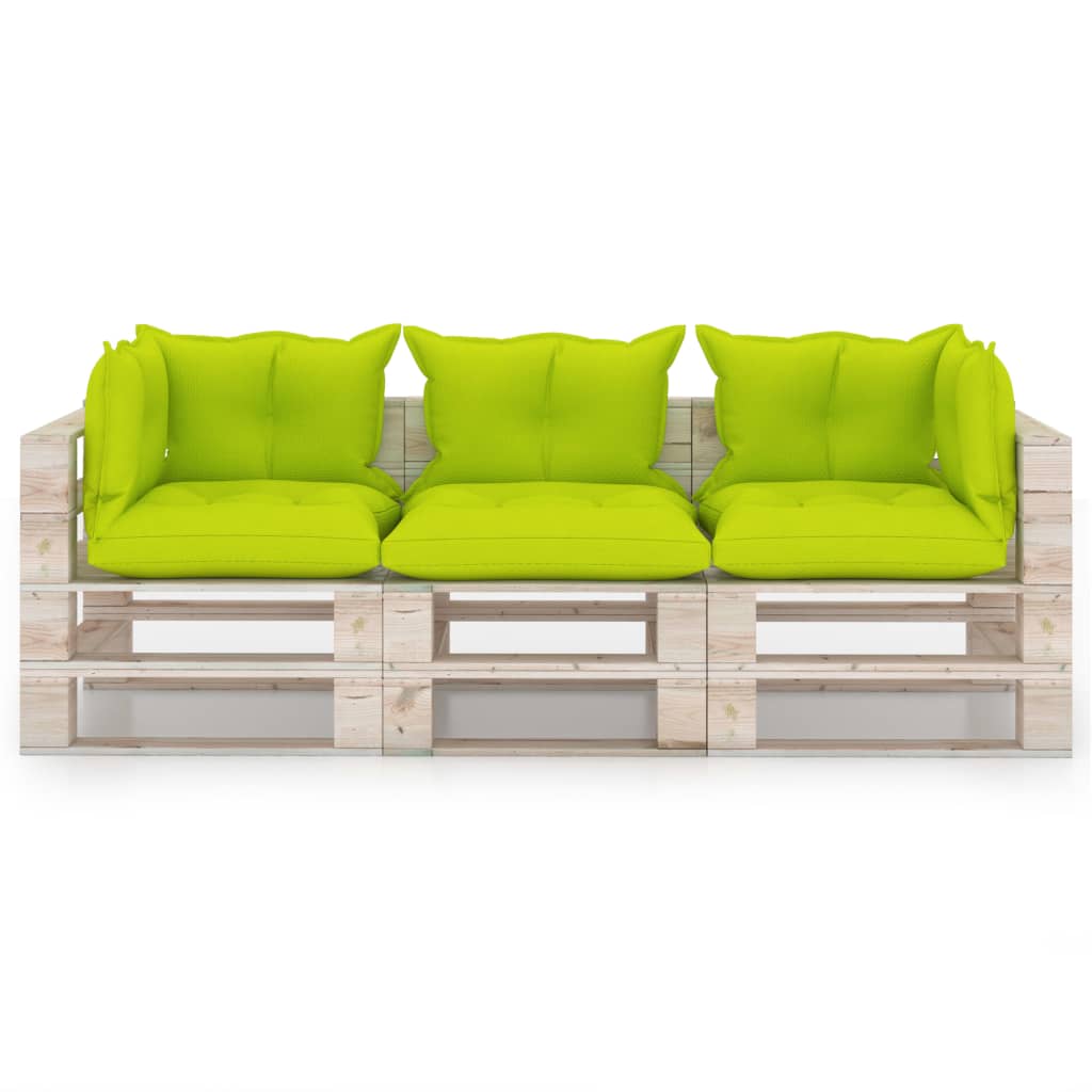 vidaXL Canapea din paleți de grădină, 3 locuri, cu perne, lemn pin