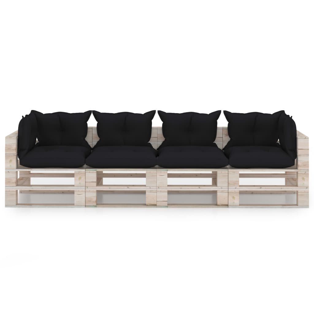 vidaXL Градински 4-местен палетен диван с възглавници, бор