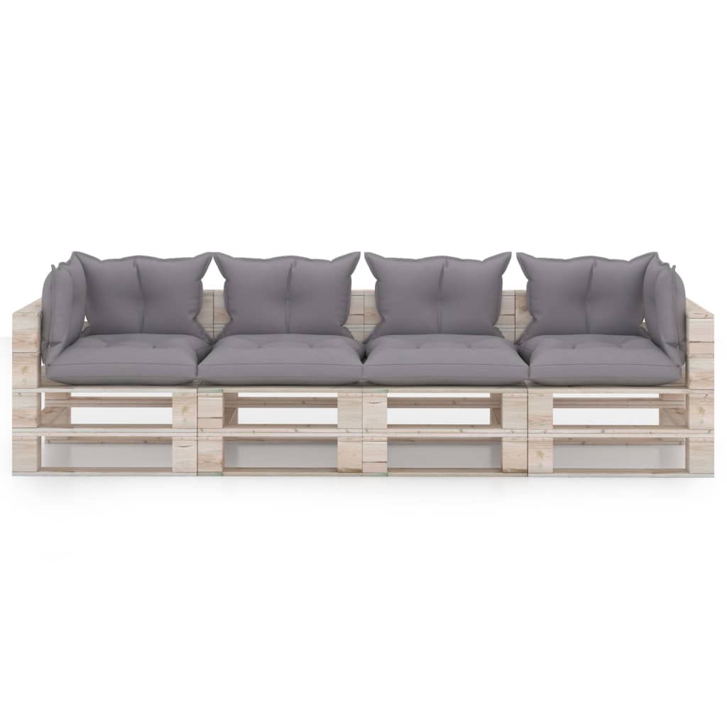 vidaXL Sofa 4-os. z palet, z poduszkami, drewno sosnowe