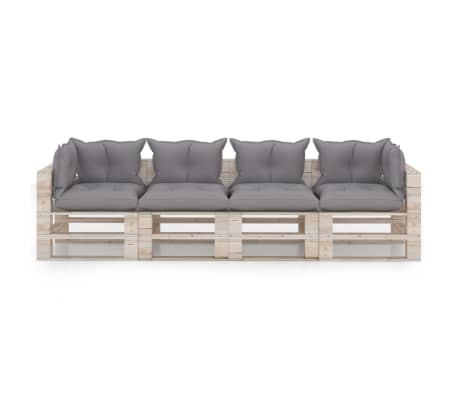 vidaXL Sofa 4-os. z palet, z poduszkami, drewno sosnowe