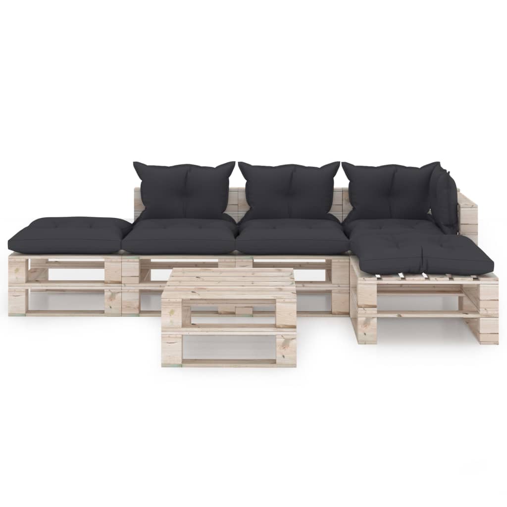 vidaXL 6-delige Loungeset met kussens pallet grenenhout