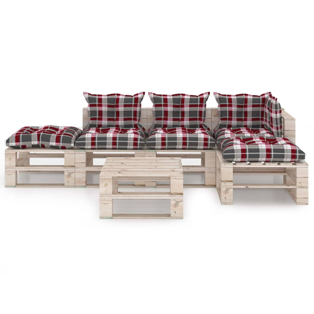 vidaXL 6-delige Loungeset met kussens pallet grenenhout