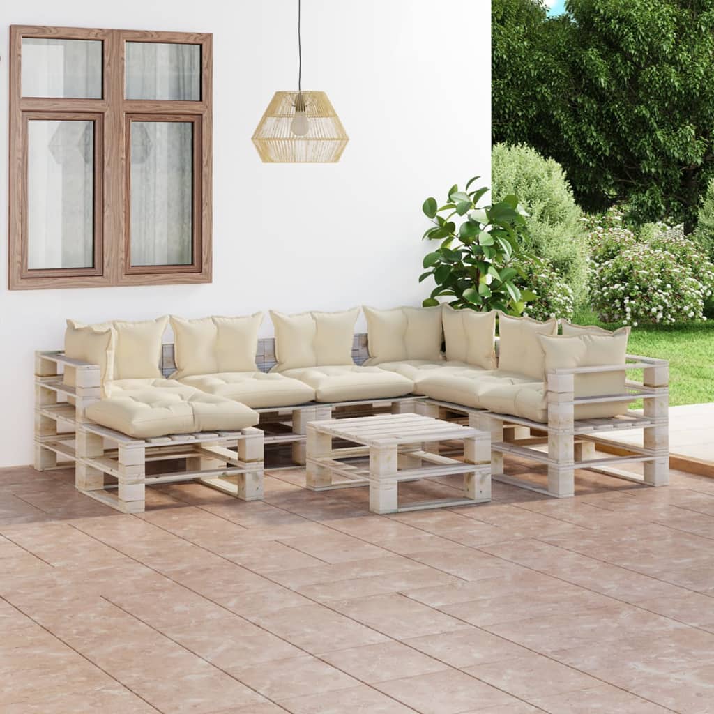 vidaXL Set mobilier de grădină din paleți, cu perne, 8 piese, lemn pin