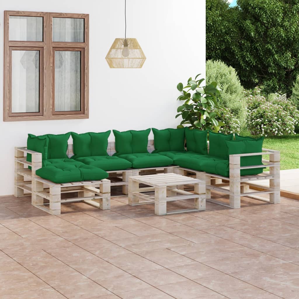 Salon de jardin palette 8 pcs avec coussins bois de pin