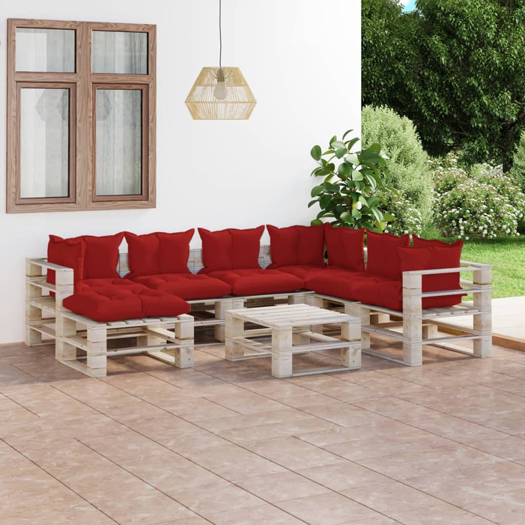Salon de jardin palette 8 pcs avec coussins bois de pin