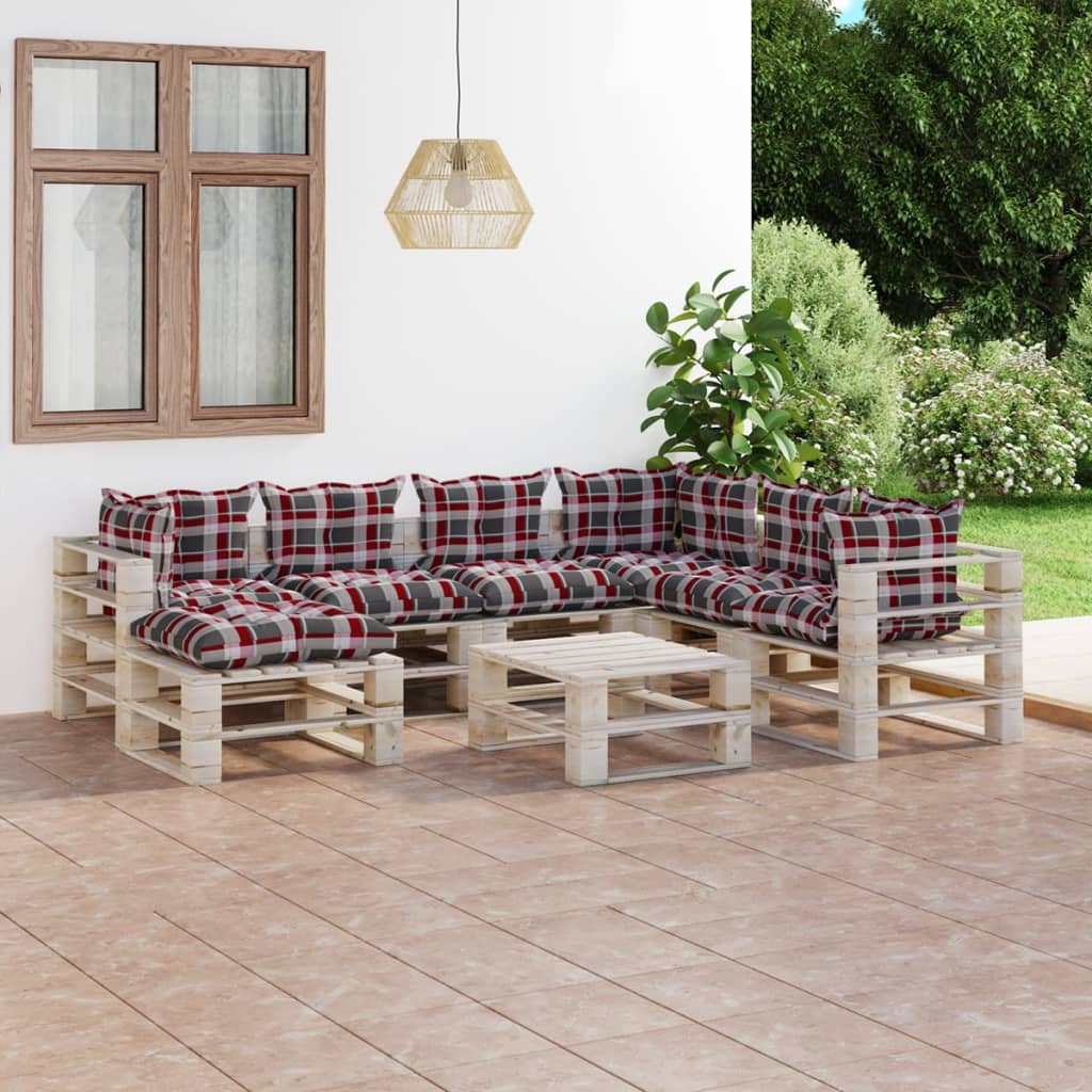 Salon de jardin palette 8 pcs avec coussins bois de pin