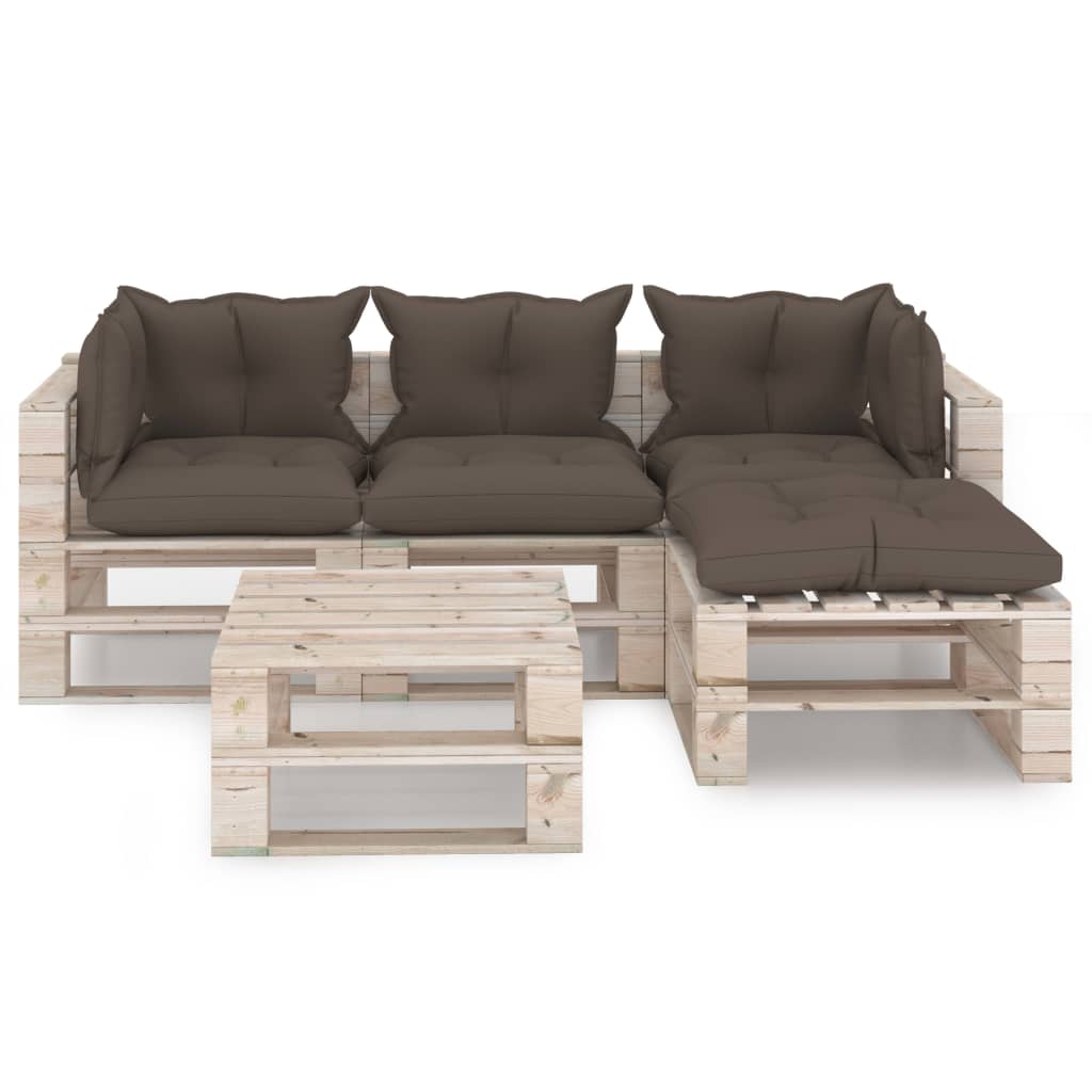 

vidaXL 5-delige Loungeset met kussens pallet grenenhout