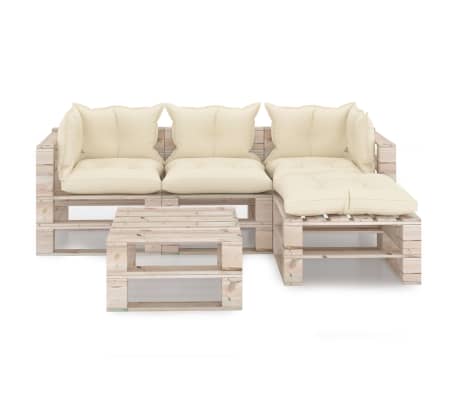 vidaXL Set mobilier de grădină paleți, 5 piese, cu perne, lemn de pin