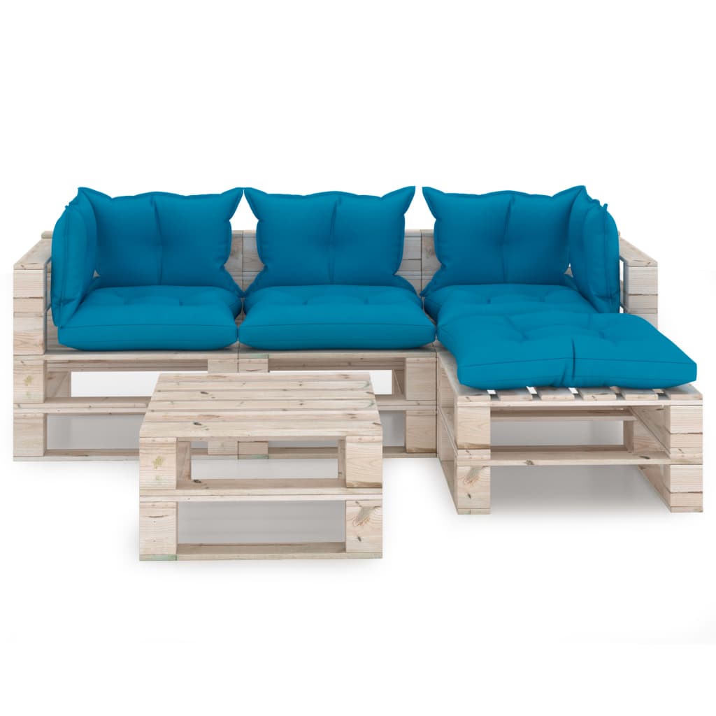 vidaXL 5-tlg. Garten-Lounge-Set aus Paletten mit Kissen Kiefernholz