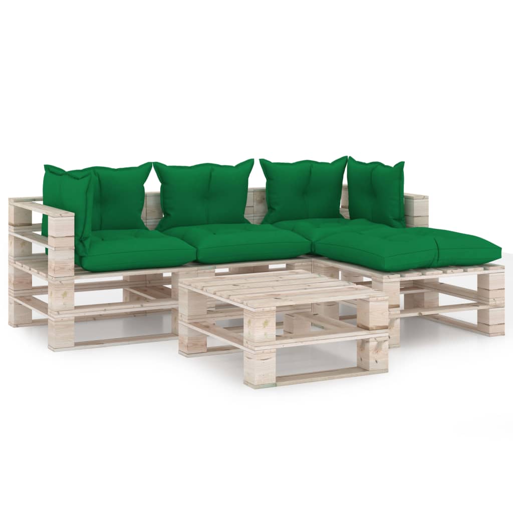 5-tlg. Garten-Lounge-Set aus Paletten mit Kissen Kiefernholz kaufen 2