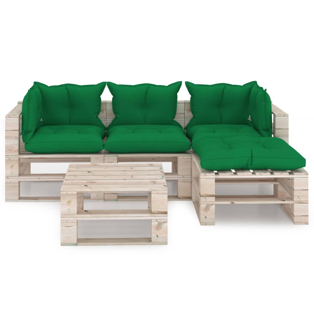 vidaXL Set mobilier de grădină paleți, 5 piese, cu perne, lemn de pin