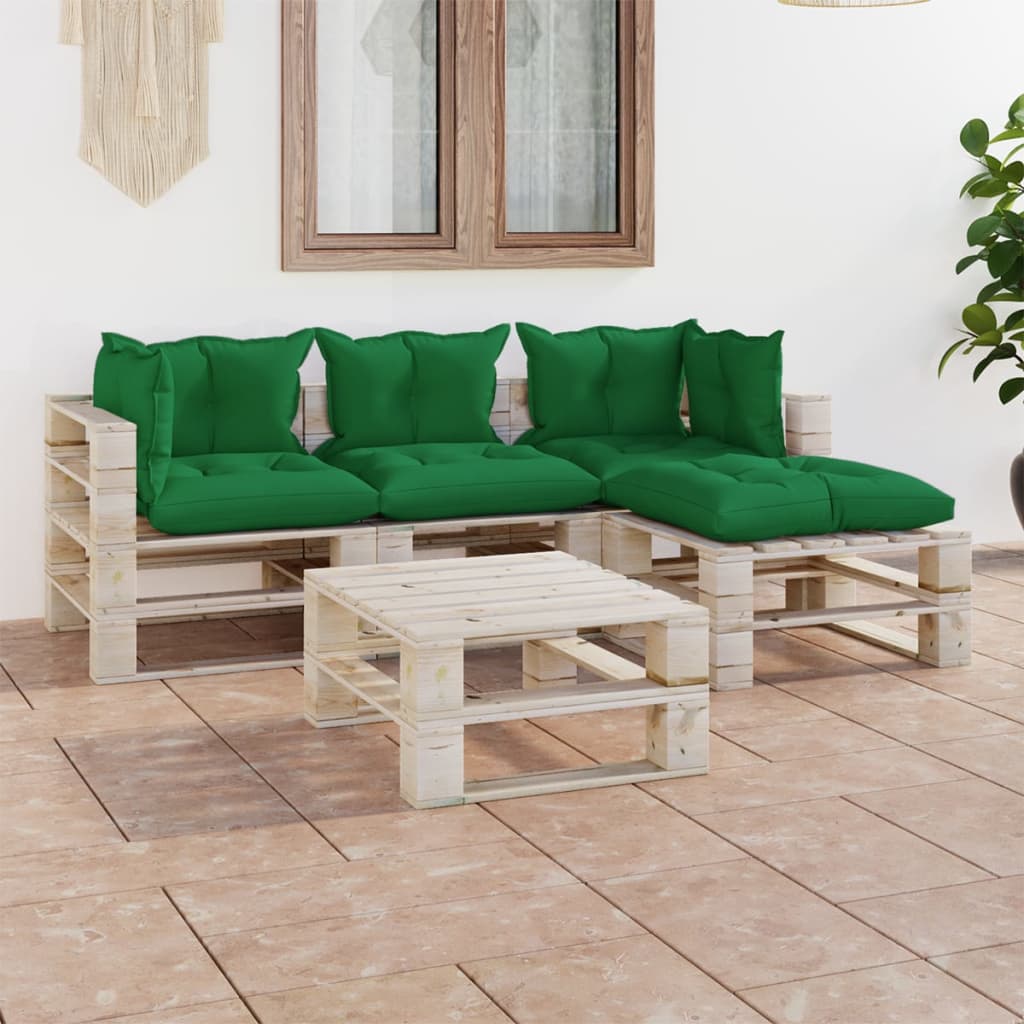 vidaXL Set mobilier grădină din paleți, 5 piese, cu perne, lemn de pin de la vidaxl imagine noua