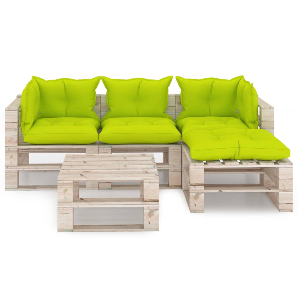 

vidaXL 5-delige Loungeset met kussens pallet grenenhout
