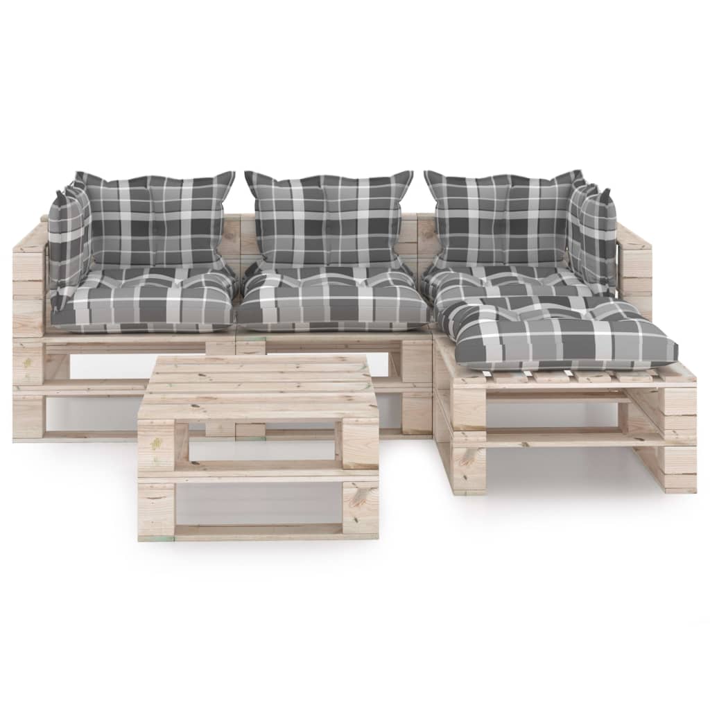 

vidaXL 5-delige Loungeset met kussens pallet grenenhout