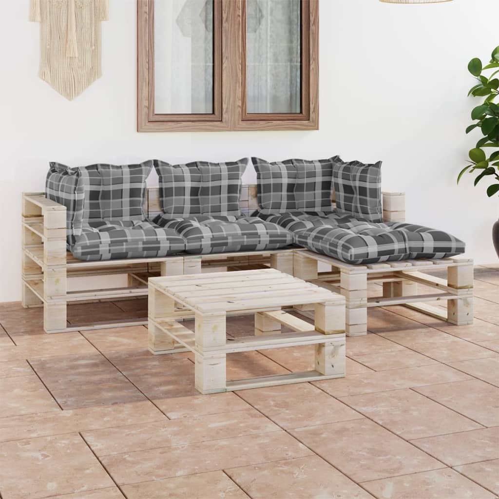 Salon de jardin palette 5 pcs avec coussins bois de pin