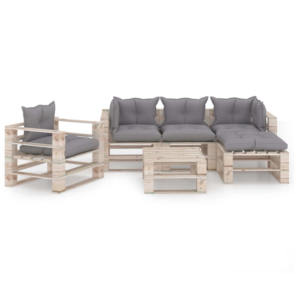 

vidaXL 6-delige Loungeset met kussens pallet grenenhout