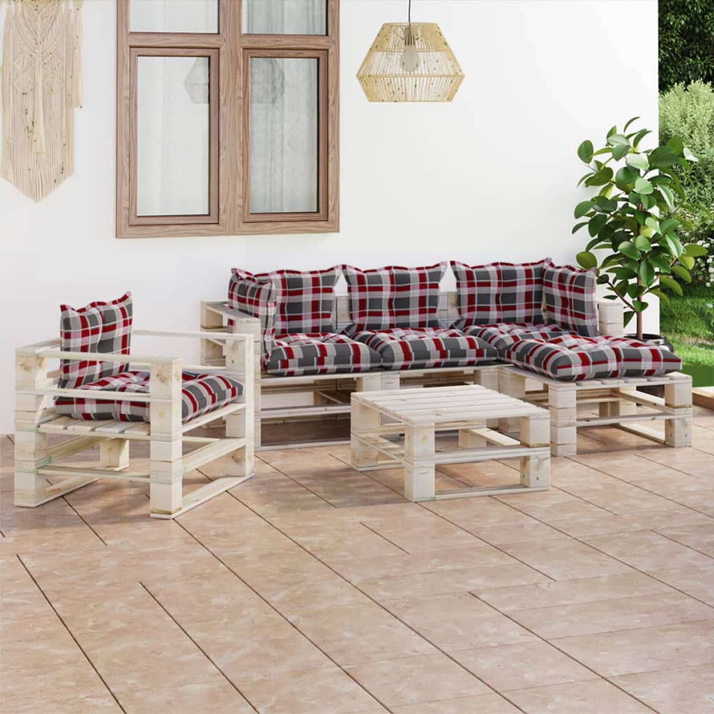 6dílná zahradní sedací souprava z palet + podušky borové dřevo