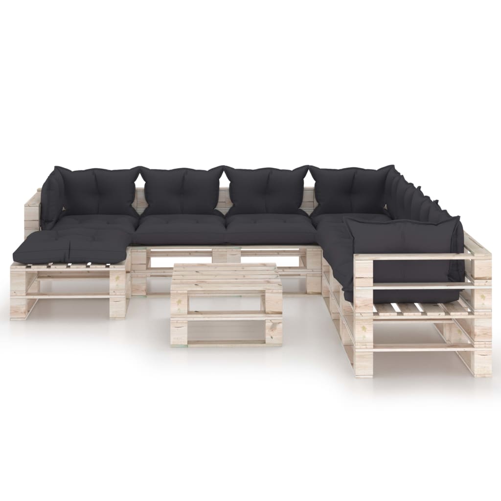 vidaXL Set mobilier de grădină din paleți, cu perne, 9 piese, lemn pin