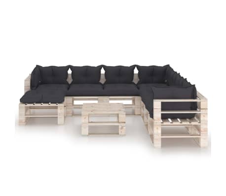vidaXL Set mobilier de grădină din paleți, cu perne, 9 piese, lemn pin