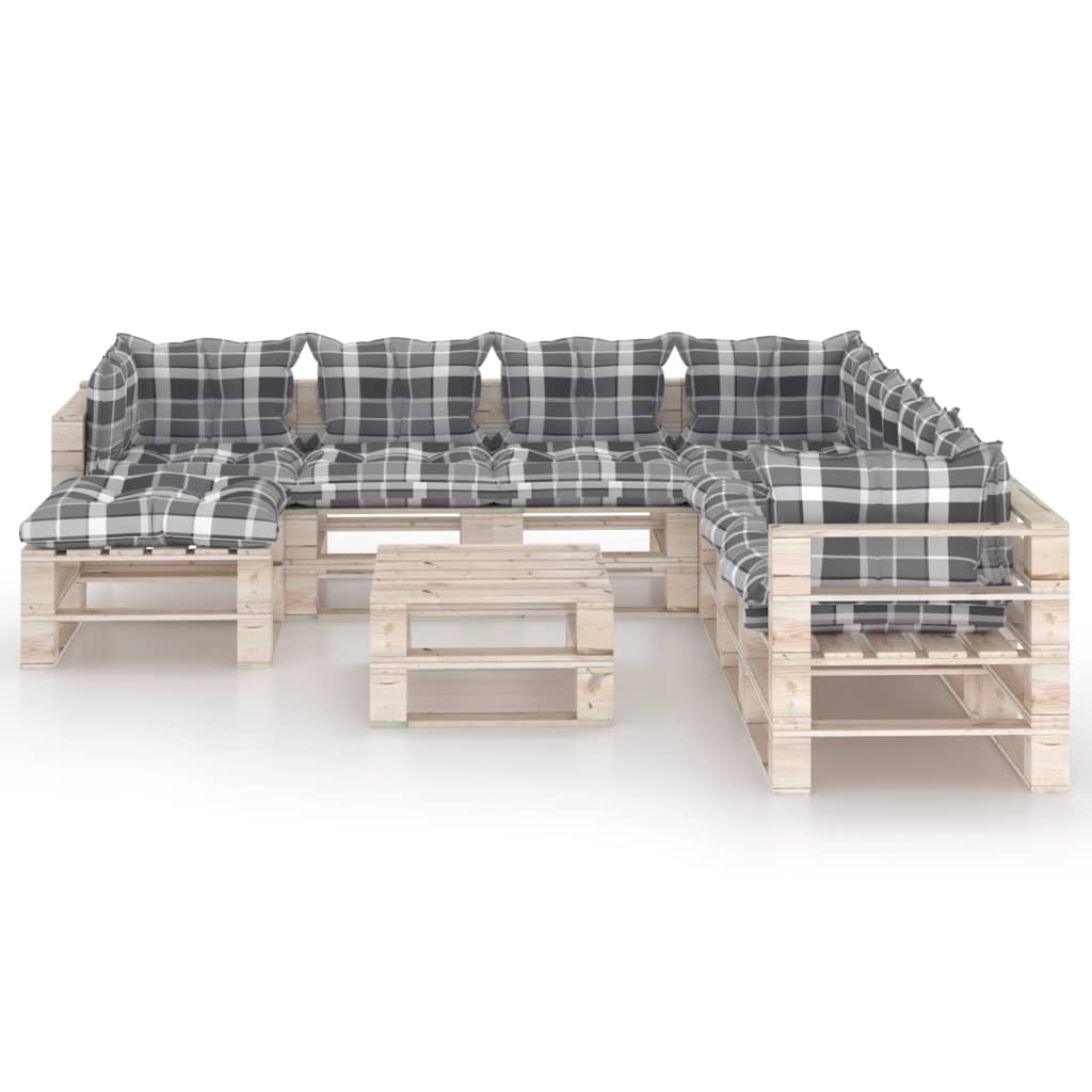 

vidaXL 9-delige Loungeset met kussens pallet grenenhout
