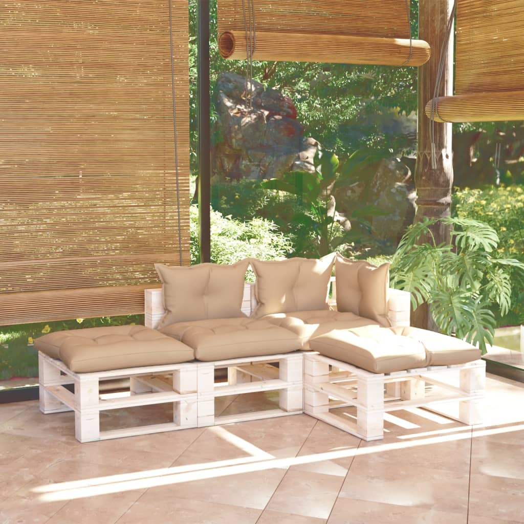 vidaXL Set mobilier de grădină din paleți, cu perne, 4 piese, lemn pin