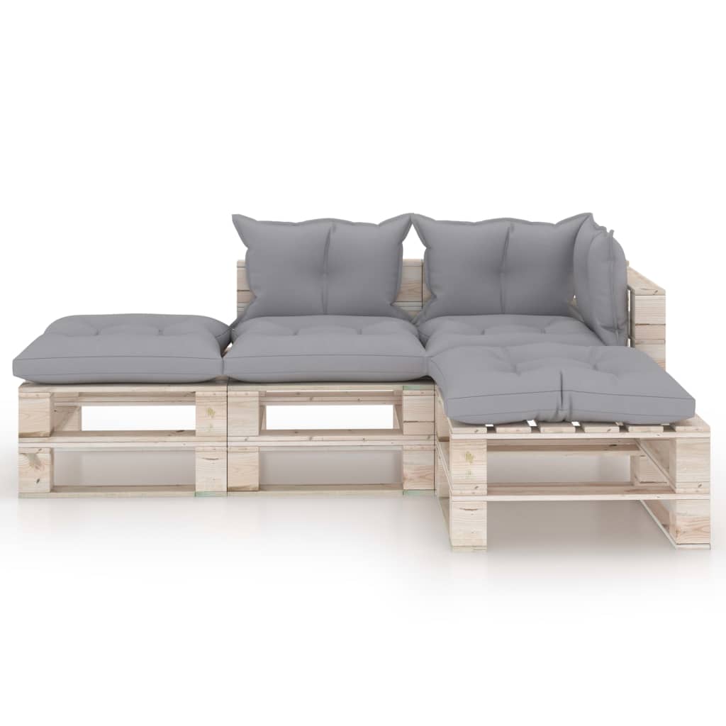 

vidaXL 4-delige Loungeset met kussens pallet grenenhout