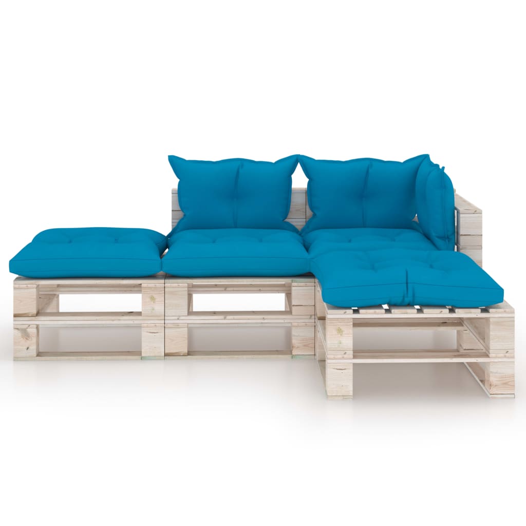 

vidaXL 4-delige Loungeset met kussens pallet grenenhout