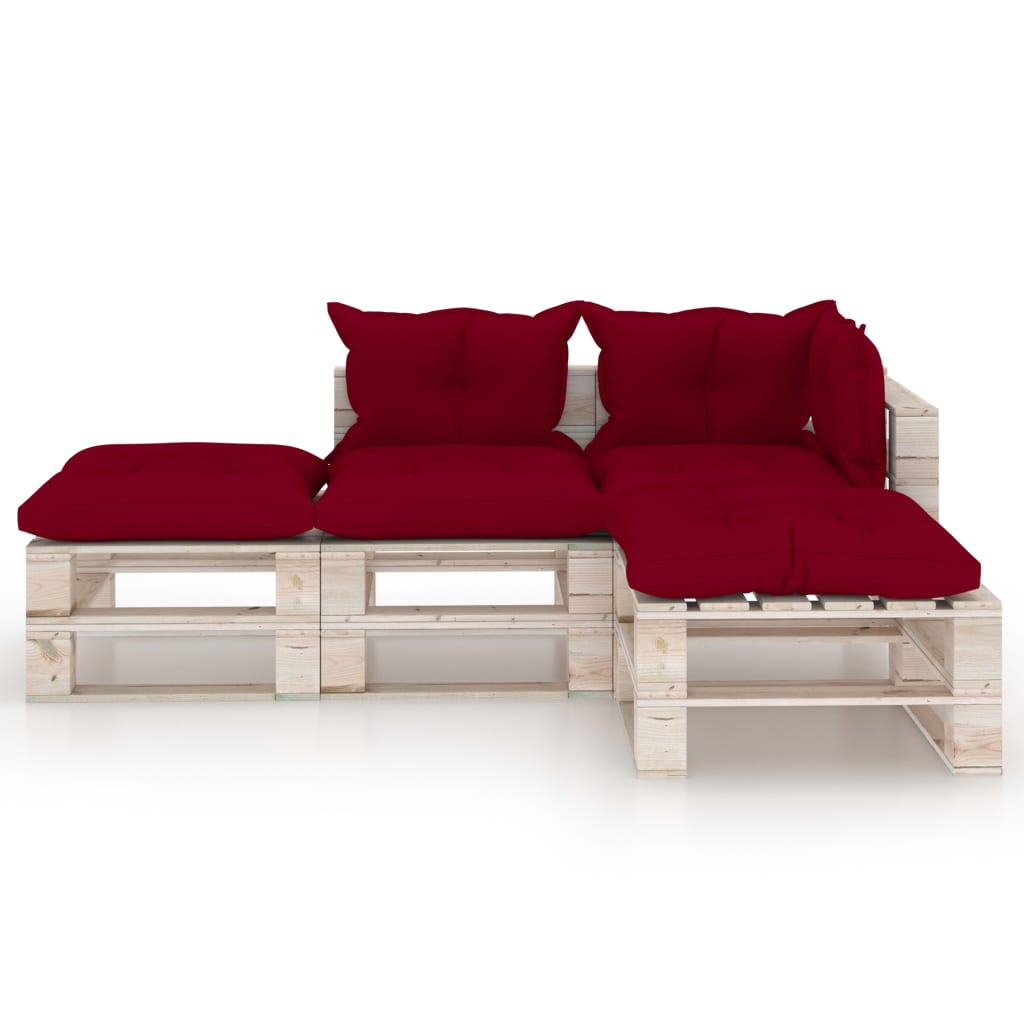 

vidaXL 4-delige Loungeset met kussens pallet grenenhout