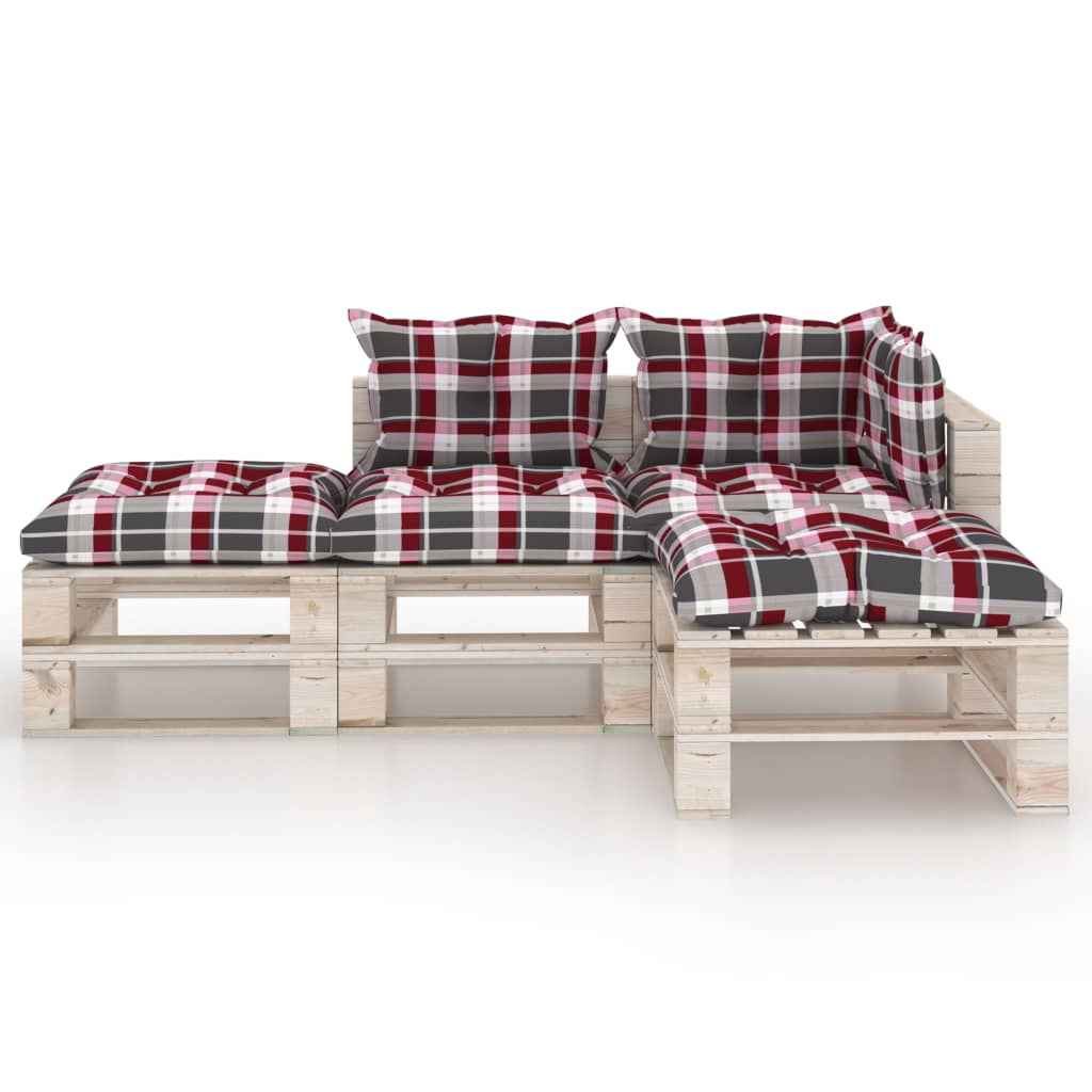 

vidaXL 4-delige Loungeset met kussens pallet grenenhout