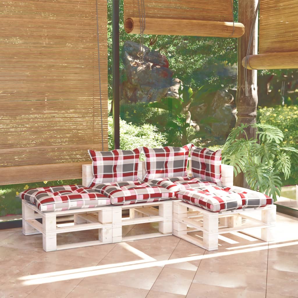 Salon de jardin palette 4 pcs avec coussins bois de pin