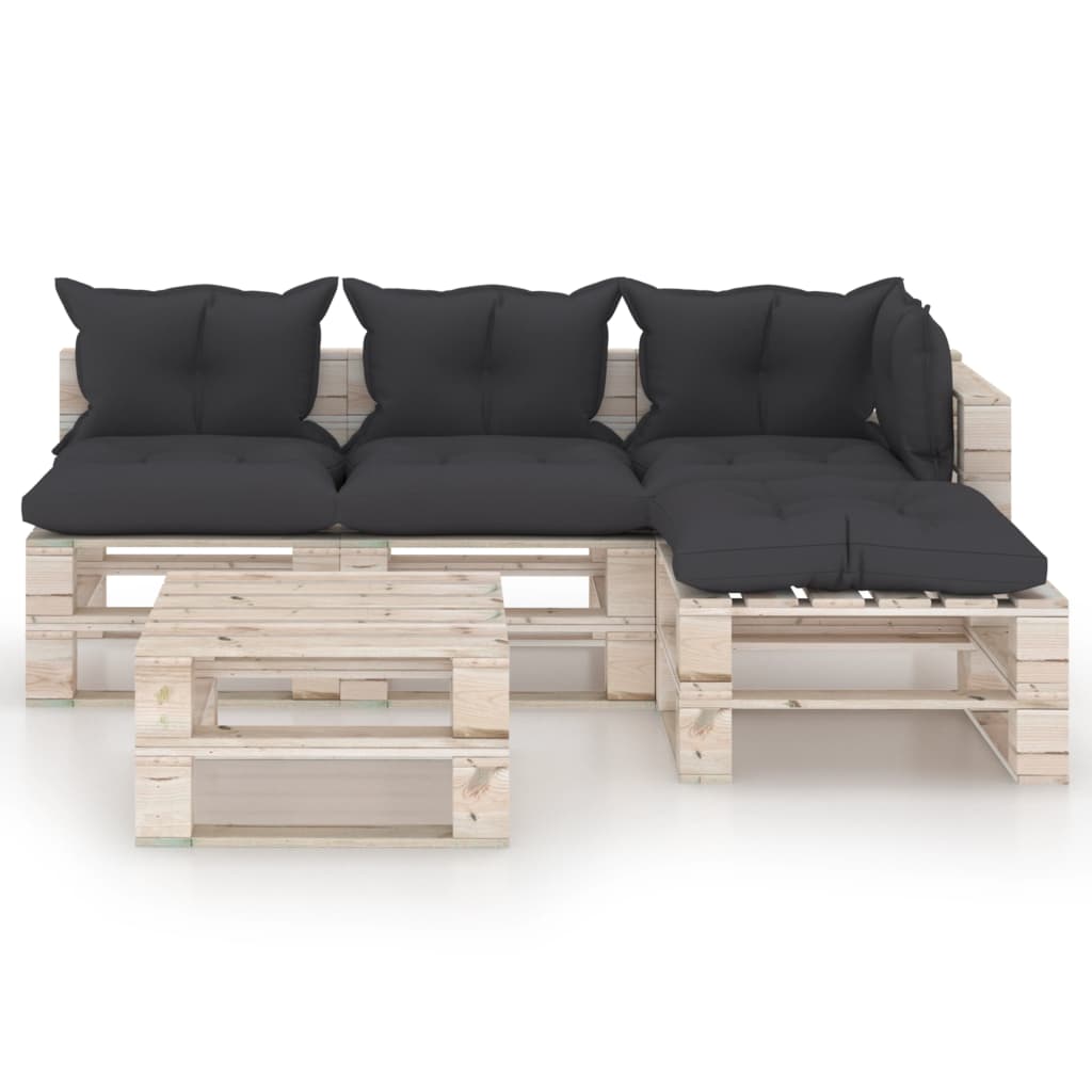 

vidaXL 5-delige Loungeset met kussens pallet grenenhout