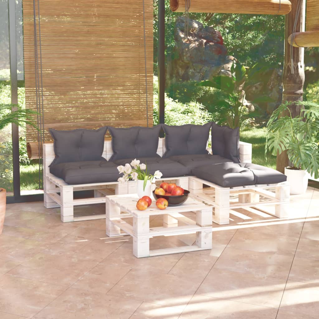 5-tlg. Garten-Lounge-Set aus Paletten mit Kissen Kiefernholz kaufen
